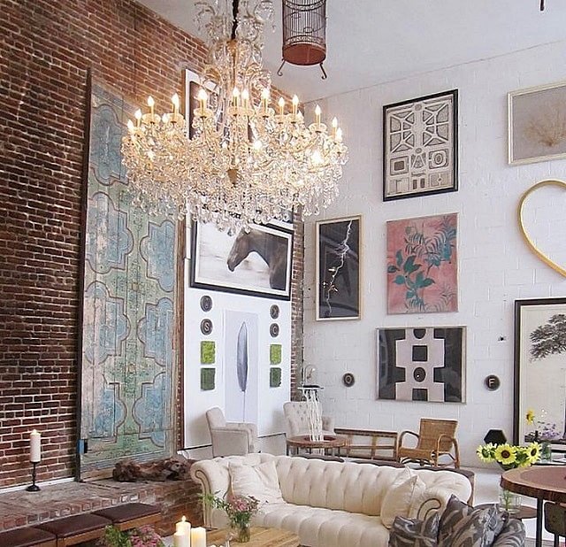 Crystal chandelier in loft style interior