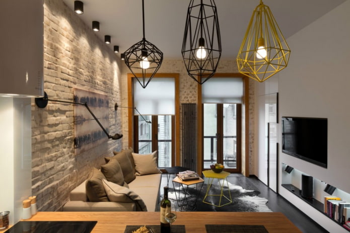 Loft-style pendant lights in the interior