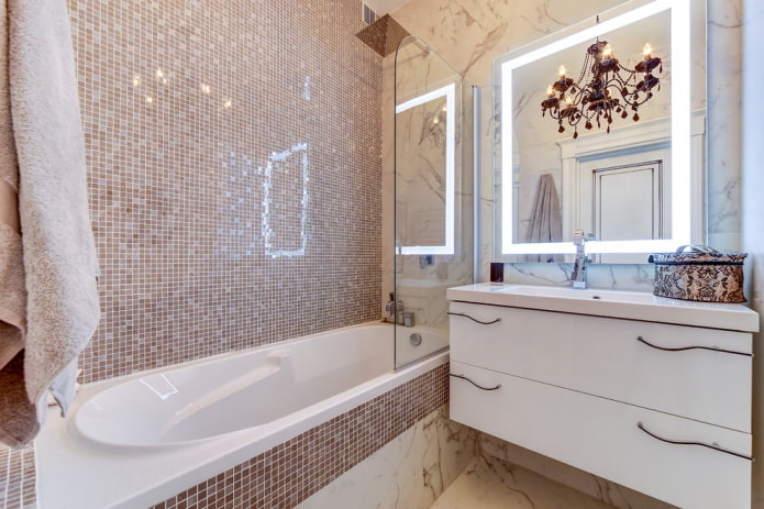 lighting in the interior of a small bathroom