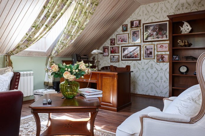 a combination of wallpaper and clapboard