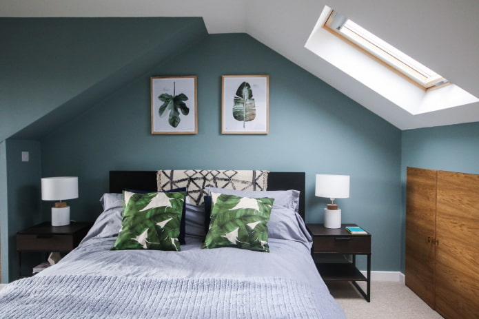 modern bedroom in the attic