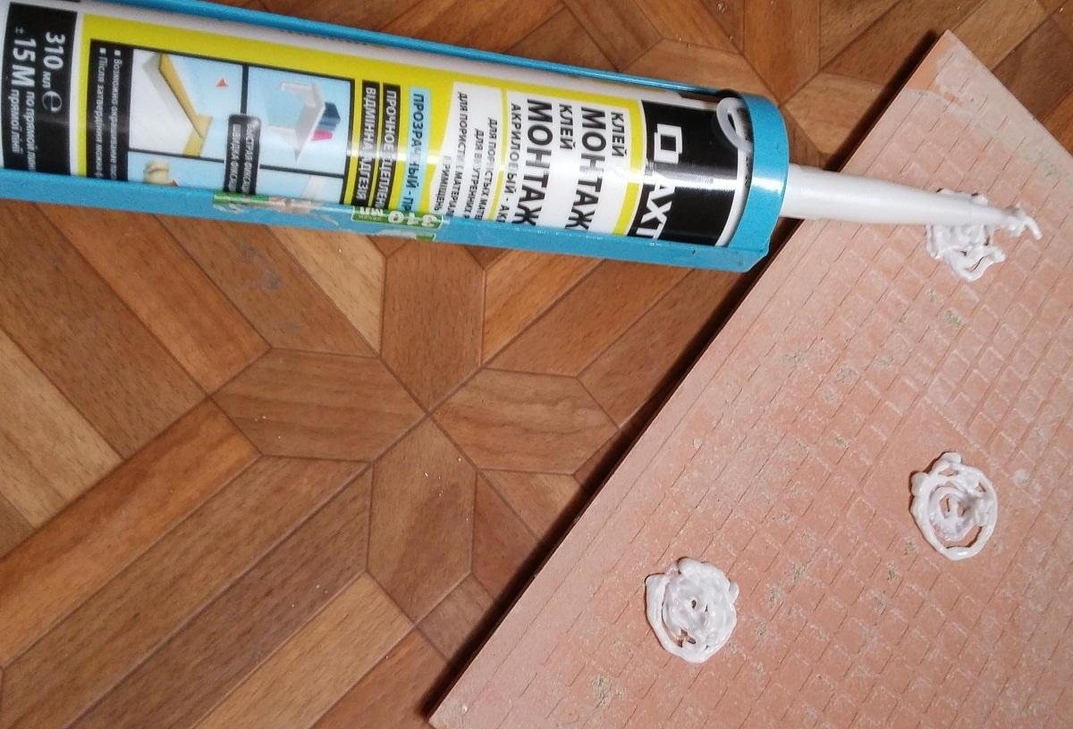 tile, smeared with glue