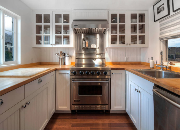stove in the middle of the kitchen
