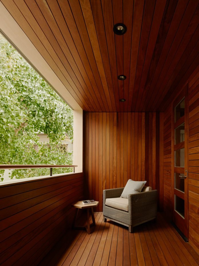 wooden panels on the balcony