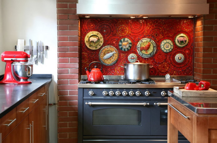 panel above the stove in the kitchen interior