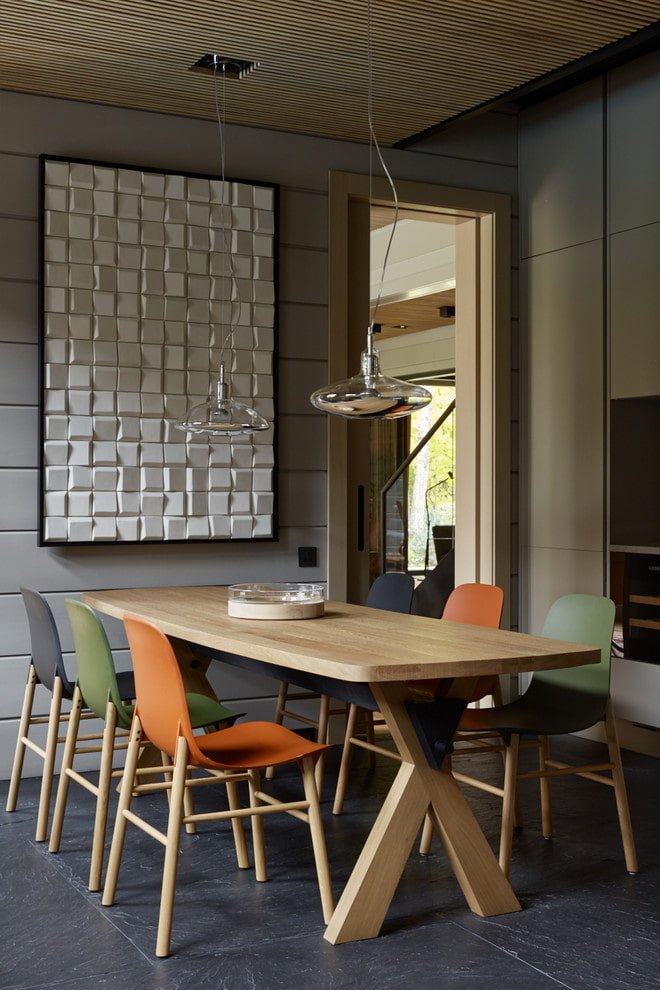 panel above the dining table in the kitchen interior