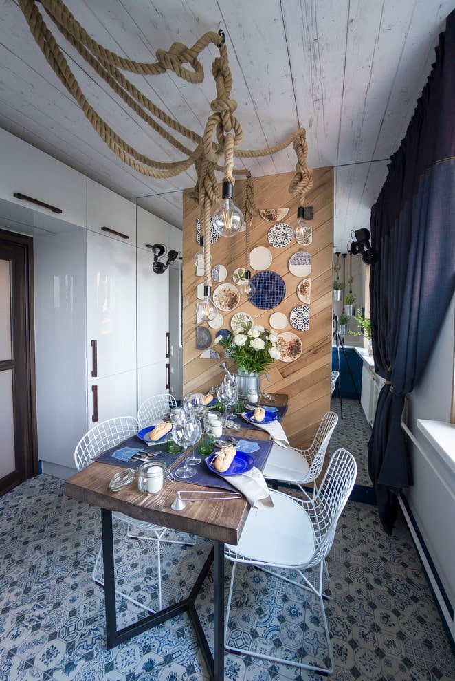panel above the dining table in in the kitchen interior