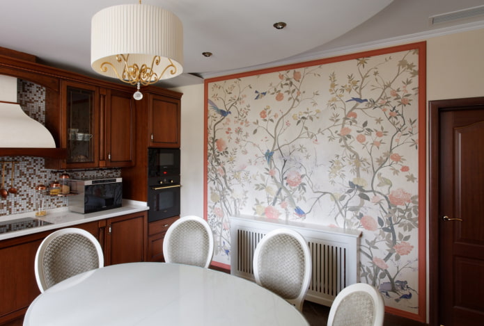 wallpaper panel in the kitchen interior