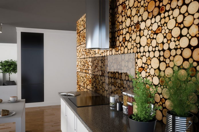 panel on the entire wall in the kitchen interior