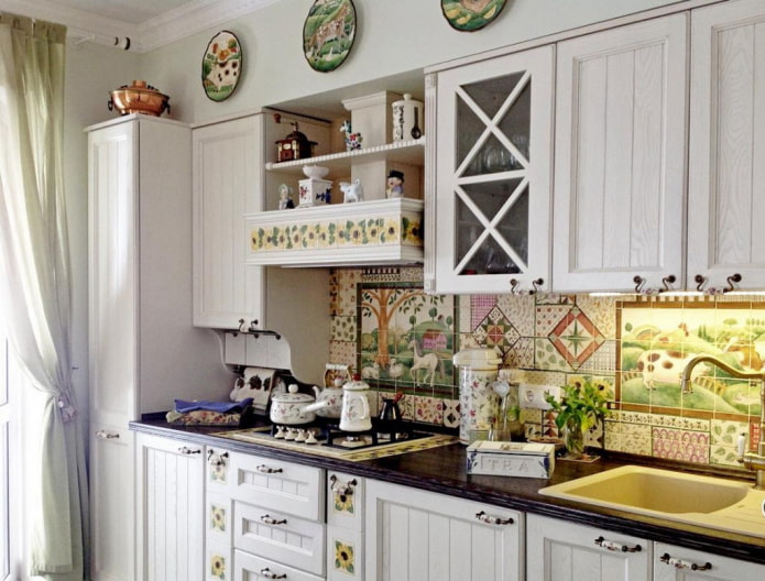 ceramic tile panel in the kitchen interior