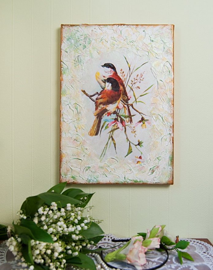 wall panel in decoupage technique in the interior