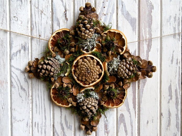 panel of pine cones on the wall in the interior