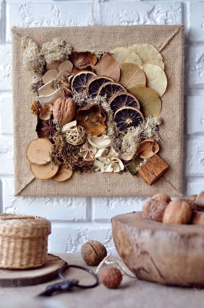 panel of food products on the wall in the interior