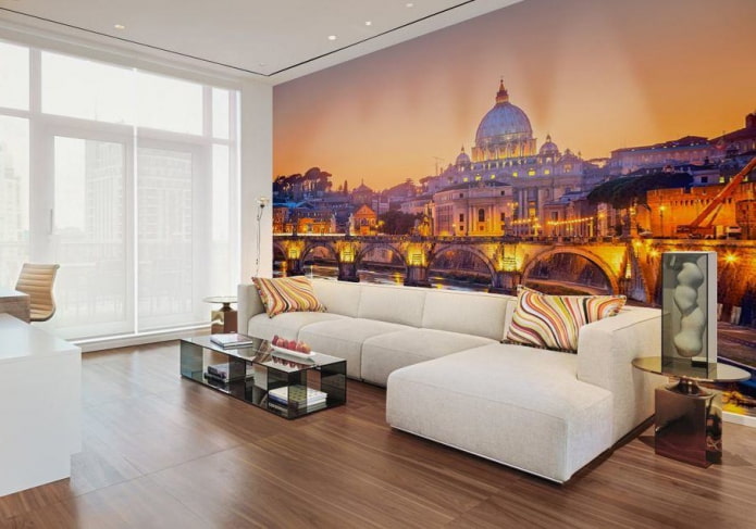 wall panel with the image of the city in the interior