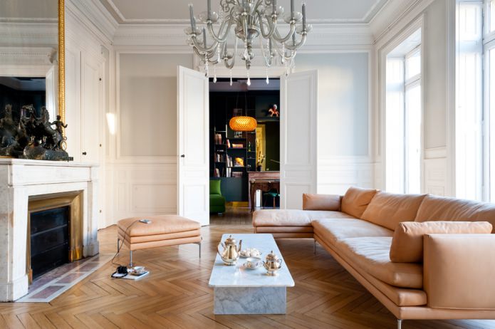 Herringbone parquet in the living room