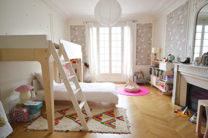 herringbone parquet in the children's room