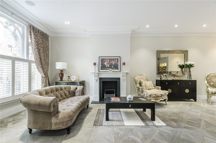 Gray parquet in the living room