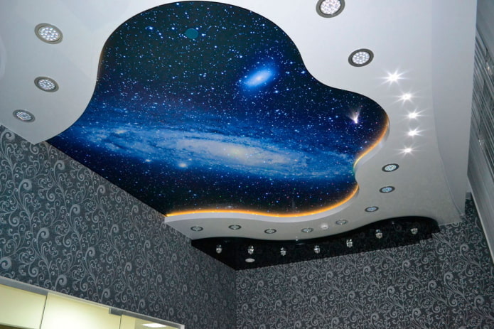 ceiling structure with the image of a galaxy