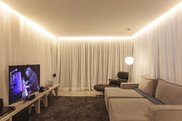 floating ceiling structure in the living room