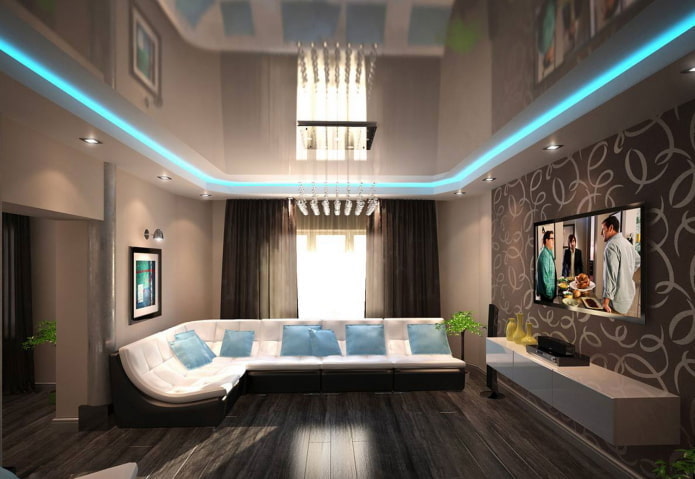 floating ceiling structure in the living room