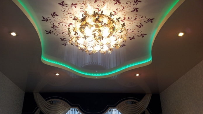 floating ceiling structure with patterns