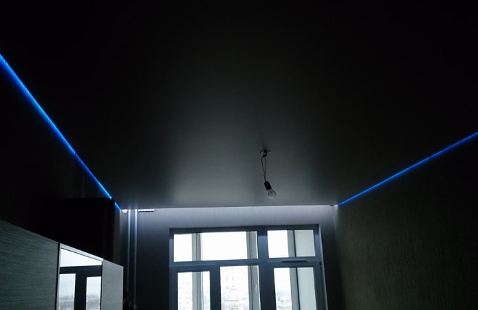 black floating ceiling structure