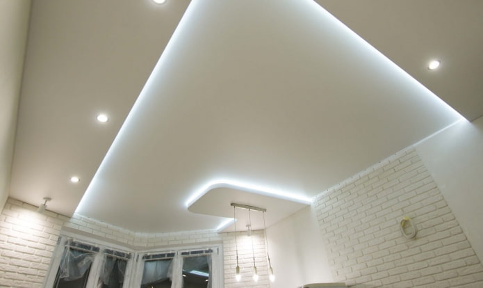 white floating ceiling structure
