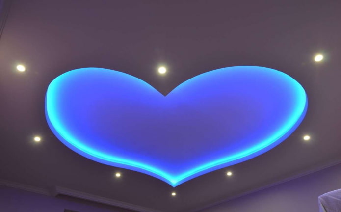 blue floating ceiling in the shape of a heart