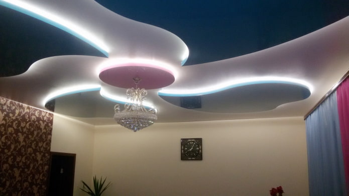 floating ceiling structure with a chandelier