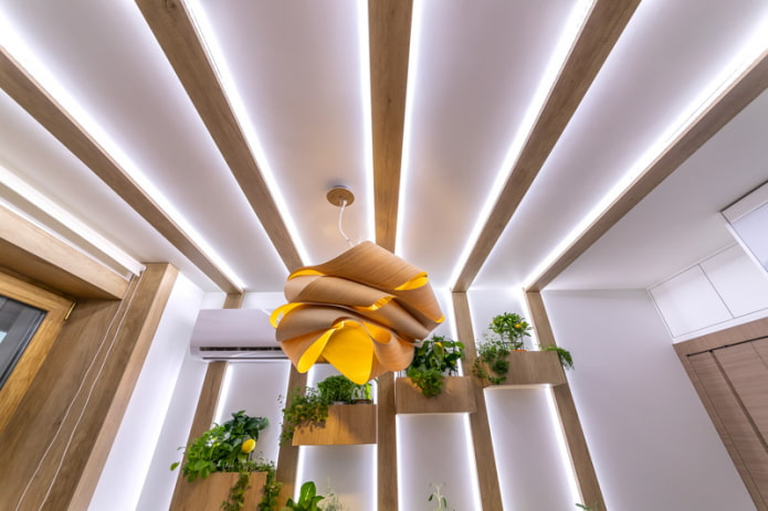floating ceiling with beams