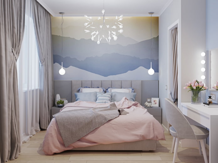 bedroom design in pastel tones