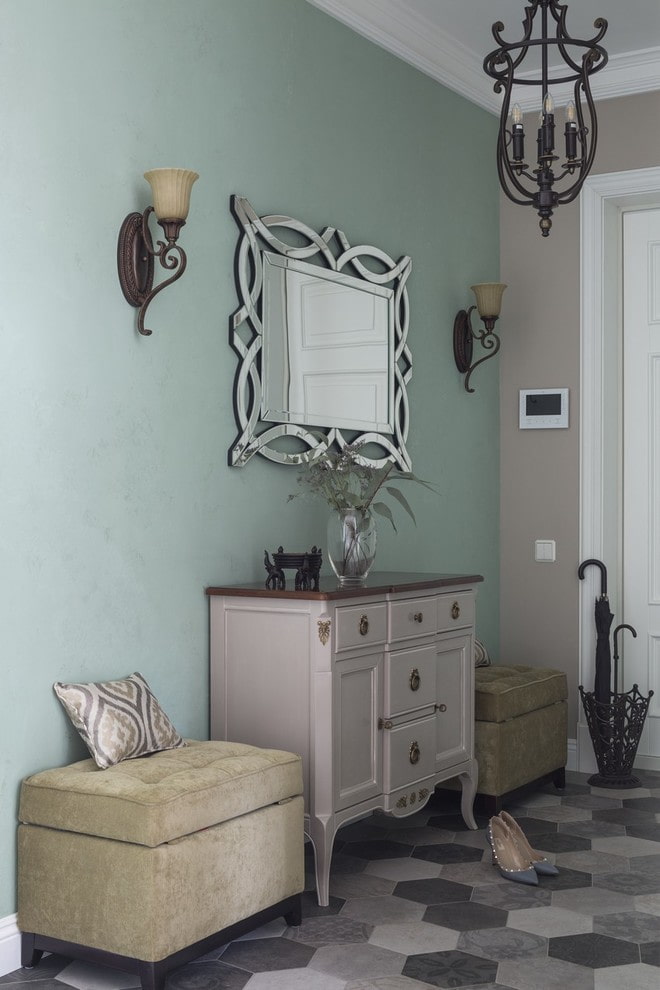soft green walls in the hallway