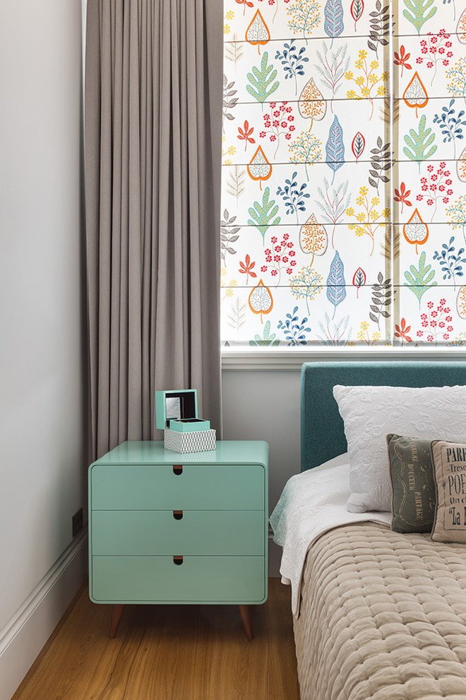 bedside table in mint tones