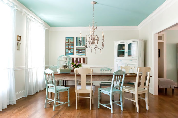 beige and light turquoise chairs