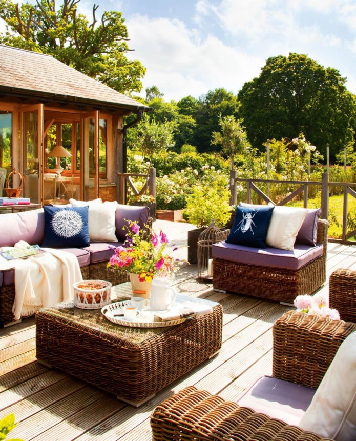 wicker furniture on the patio
