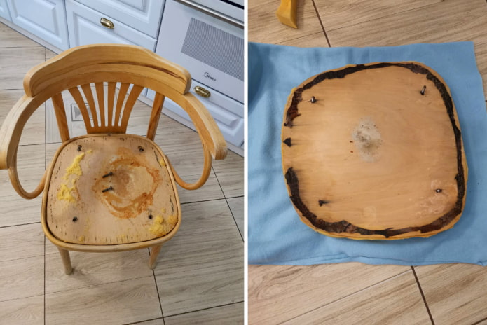 We cover with varnish, update the seat
