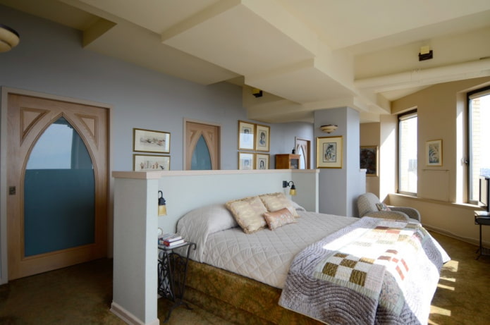 plasterboard partition in the bedroom interior