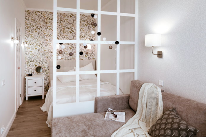 plasterboard partition in the bedroom interior