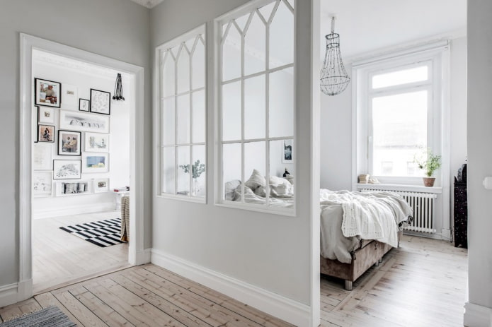 plasterboard partition with windows in the interior