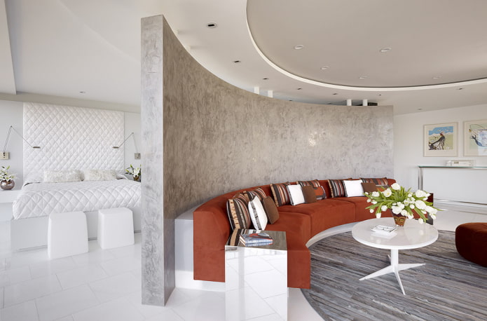 semi-circular plasterboard partition in the interior