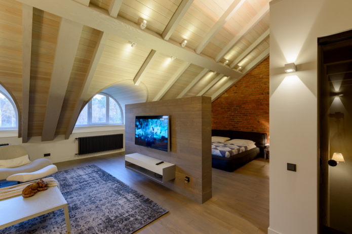plasterboard partition in the interior of the attic