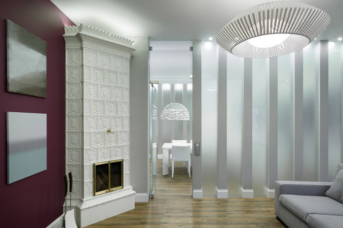 plasterboard partition with glass in the interior
