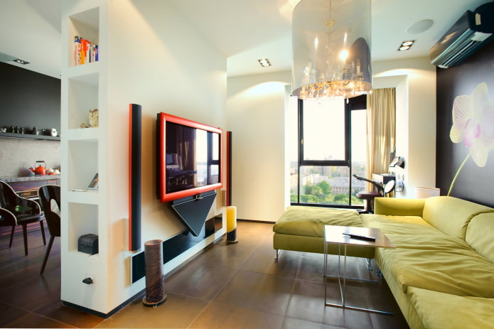 plasterboard partition with niches in the interior