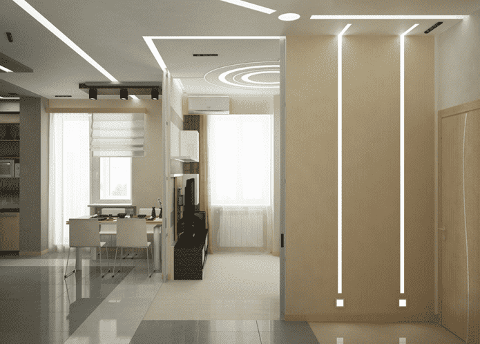 plasterboard partition with backlighting in the interior