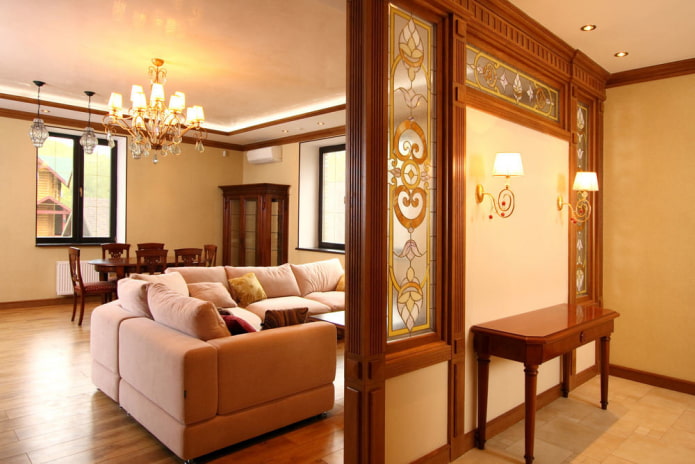 plasterboard partition with glass in the interior