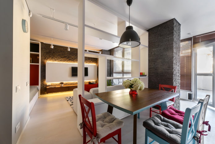 partition cabinet in the interior of the kitchen-living room