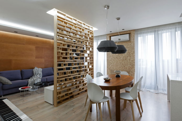 decorative partition in the interior of the kitchen-living room