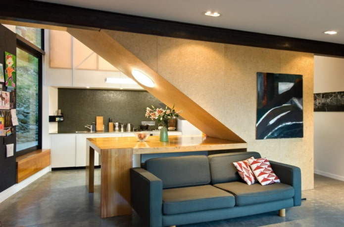 MDF partition in the kitchen-living room interior