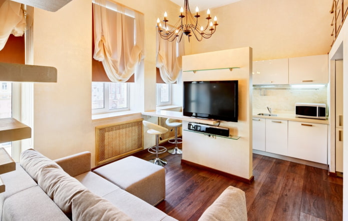 plasterboard partition in the interior of the kitchen-living room
