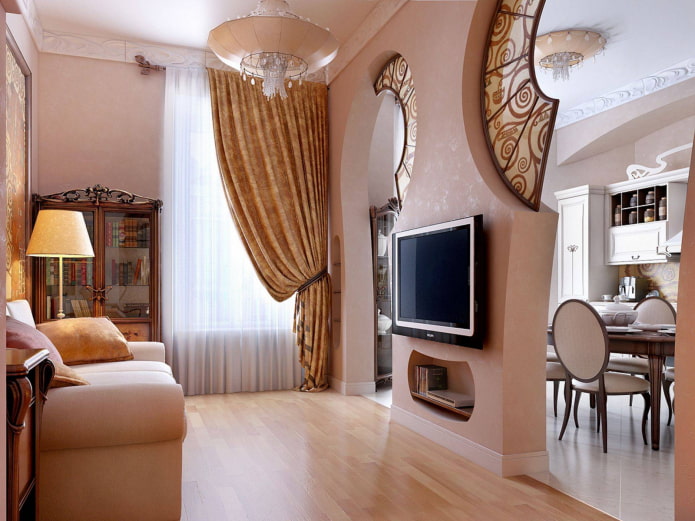 curly partition in the interior of the kitchen-living room